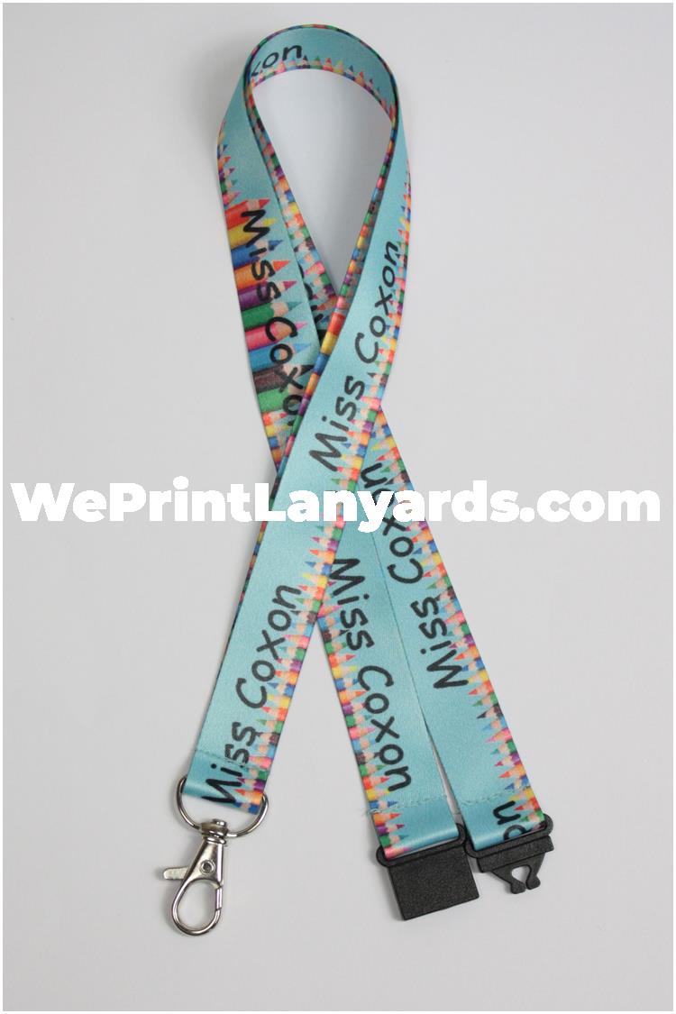 Sky blue pencil printed personalised lanyard