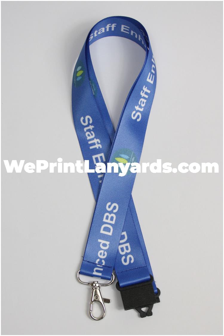 Blue DBS logo printed school lanyard